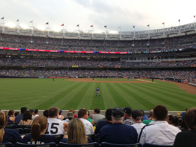 View of the field from the left-field bleachers at Yankee Stadium in New York City