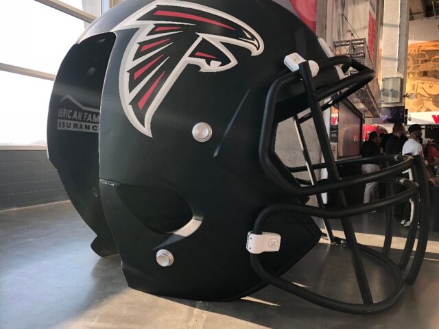 Atlanta Falcons helmet at Mercedes-Benz Stadium