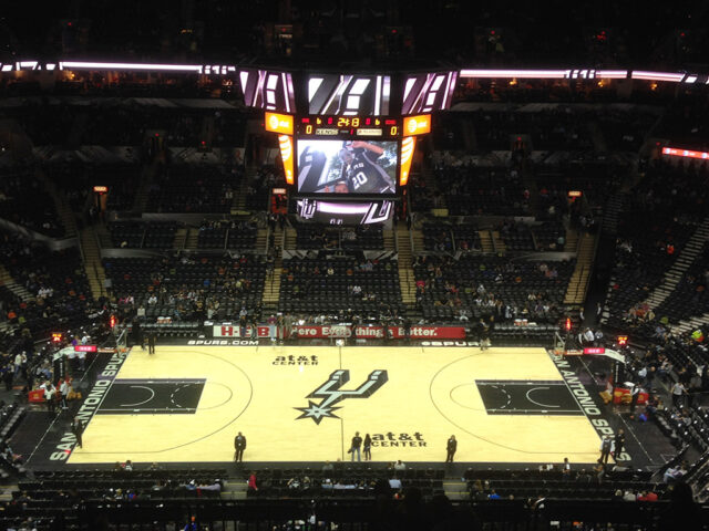 View of the San Antonio Spurs' court at Frost Bank Center