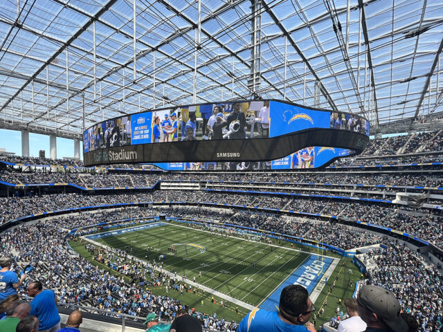 View of the field at SoFi Stadium during a Los Angeles Chargers game
