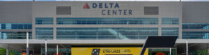 Exterior signage at the Delta Center in Salt Lake City