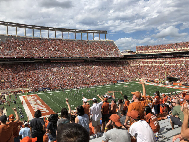 View of the field at DKR-Texas Memorial Stadium in Austin