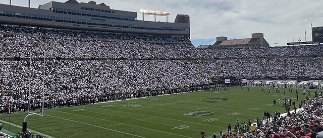 Panoramic view of the field at Folsom Field in Boulder, Colorado
