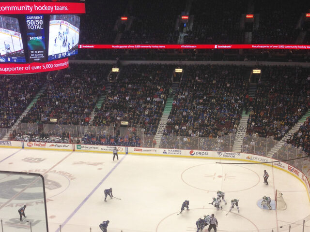 View of the rink at Rogers Arena during a Vancouver Canucks game