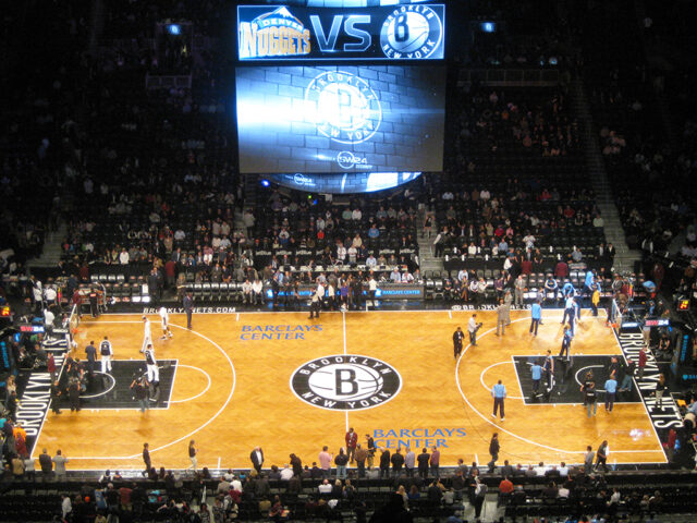 View of the court at Barclays Center before a Brooklyn Nets game
