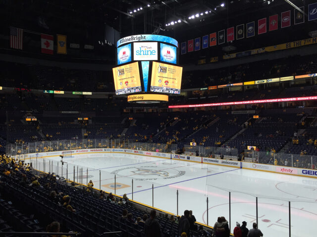 View of the ice at Bridgestone Arena before a Nashville Predators game