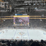 View of the rink at PPG Paints Arena during a Pittsburgh Penguins game