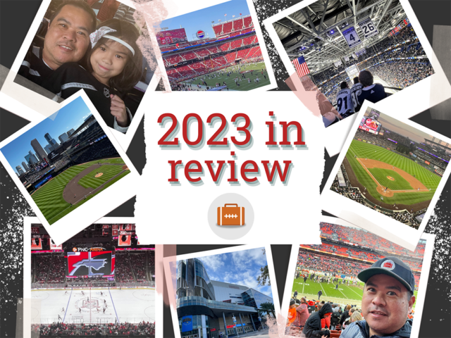 Photo collage of 2023 stadium and travel visits on Itinerant Fan