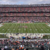 View of the field at Cleveland Browns Stadium from the upper seating level