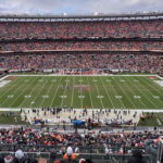 View of the field at Cleveland Browns Stadium from the upper seating level