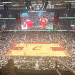 View of the court at Rocket Mortgage FieldHouse in Cleveland