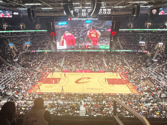 View of the court at Rocket Mortgage FieldHouse in Cleveland