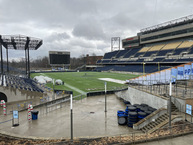 A view inside an empty Tom Benson Stadium in Canton, Ohio
