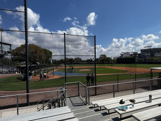 New York Yankees players work out at the team's spring training complex in Tampa, Florida
