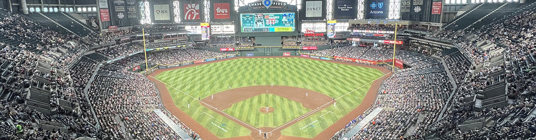 View of the diamond at Chase Field in Phoenix, as seen from the upper deck behind home plate
