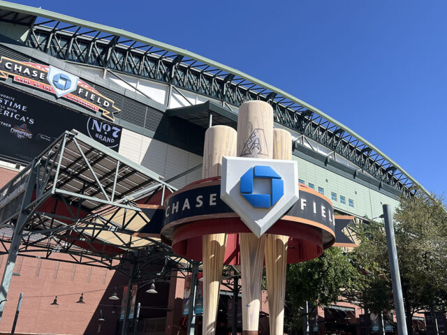 Signage in the plaza on the west side of Chase Field in Phoenix