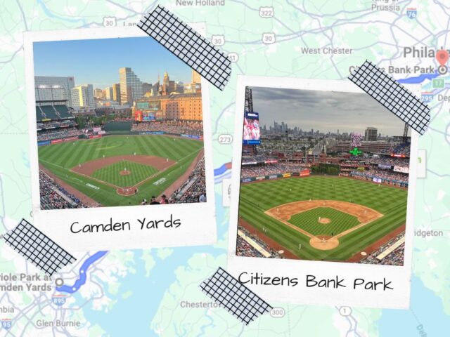 Graphic image noting games at Camden Yards and Citizens Bank Park on the 2024 MLB schedule