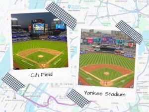 Graphic image depicting Citi Field and Yankee Stadium in New York City