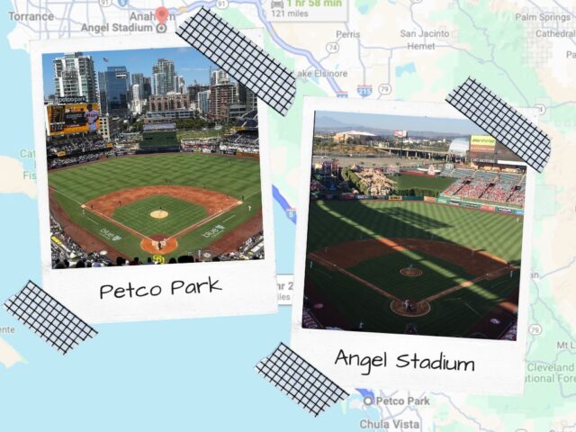 Graphic image depicting Petco Park and Angel Stadium of Anaheim