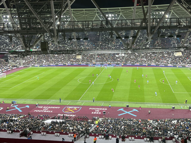 View of the pitch at London Stadium during a West Ham match