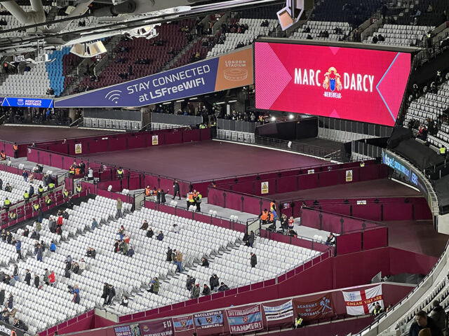View of the stands behind one goal at London Stadium before a West Ham United match