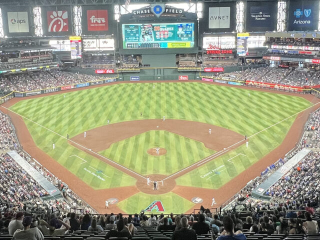 View of the diamond at Phoenix's Chase Field during an Arizona Diamondbacks game