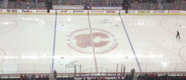 View of the rink at the Scotiabank Saddledome in Calgary, Alberta