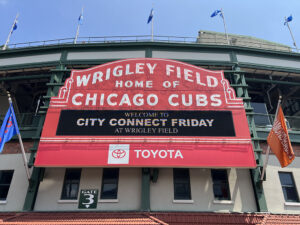 View of the marquee at Wrigley Field in Chicago