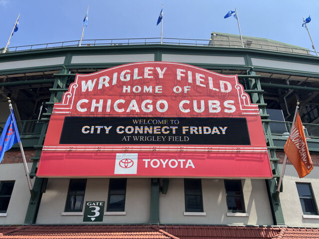 View of the marquee at Wrigley Field in Chicago