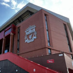 Exterior view of Anfield Stadium in Liverpool, England