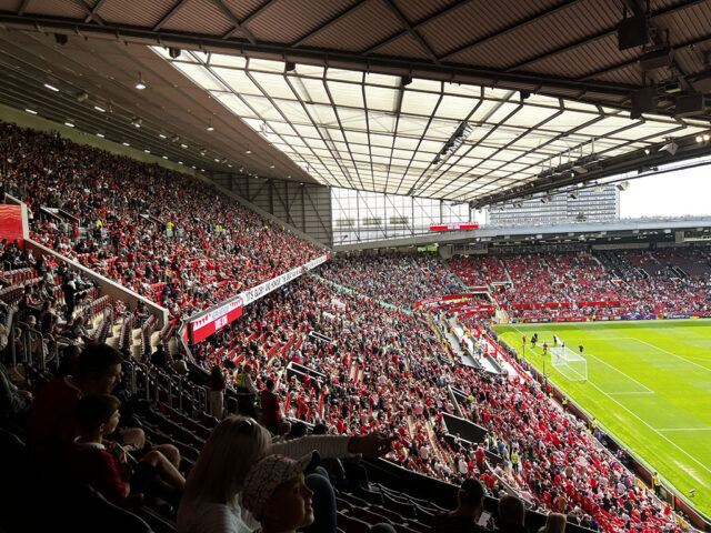 View of the East stand at Old Trafford before a Manchester United match