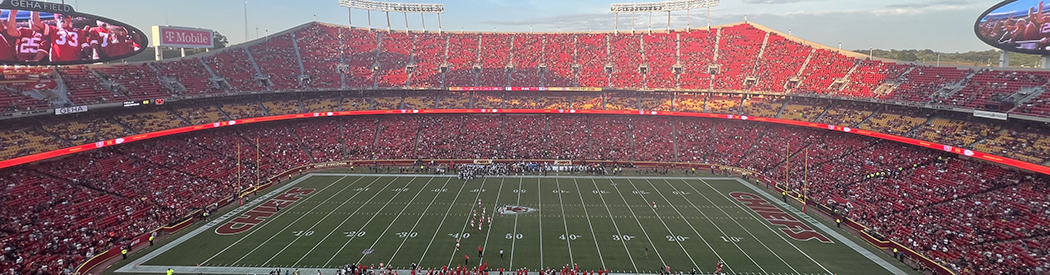 Panoramic view of the seating bowl at GEHA Field at Arrowhead Stadium in Kansas City, Missouri