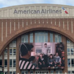 The outside of American Airlines Center in Dallas as viewed from PNC Plaza