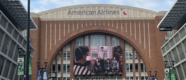 The outside of American Airlines Center in Dallas as viewed from PNC Plaza