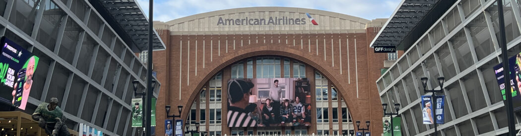 The outside of American Airlines Center in Dallas as viewed from PNC Plaza