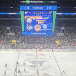 Panoramic view of the seating bowl at Enterprise Center during a St. Louis Blues hockey game