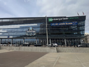 View of the exterior at Enterprise Center in St. Louis, as viewed from the south