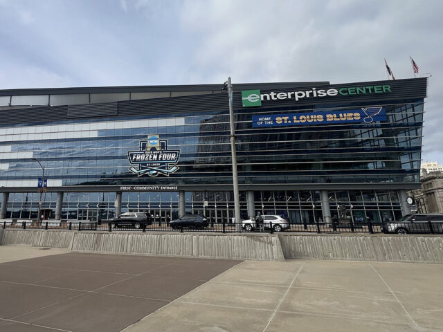 View of the exterior at Enterprise Center in St. Louis, as viewed from the south