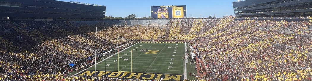 Panoramic view of the seating bowl at Michigan Stadium in Ann Arbor