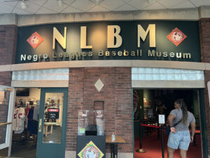 Signage above the entrance to the Negro Leagues Baseball Museum in Kansas City, Missouri