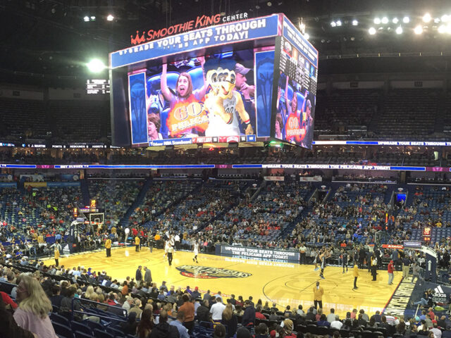 View of the court at Smoothie King Center during a New Orleans Pelicans game