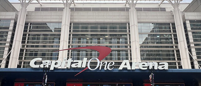 Capital One Arena signage posted on the south side of the arena, along F Street NW