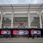 View of the south entrance at Capital One Arena in Washington, D.C., with signage