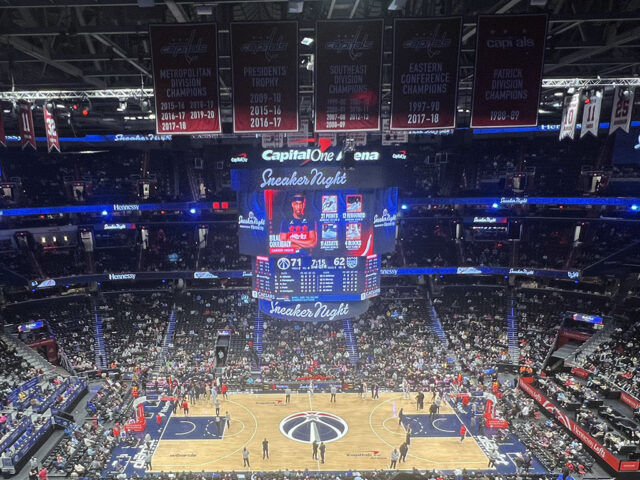 View of the court at Capital One Arena during a Washington Wizards game