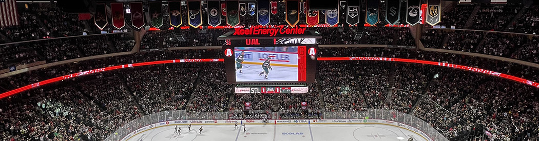 Panoramic view of the seating bowl at Xcel Energy Center in St. Paul, Minnesota