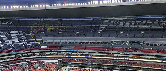 View of the stands before a soccer match at Estadio Banorte, formerly Estadio Azteca, a stadium in Mexico City