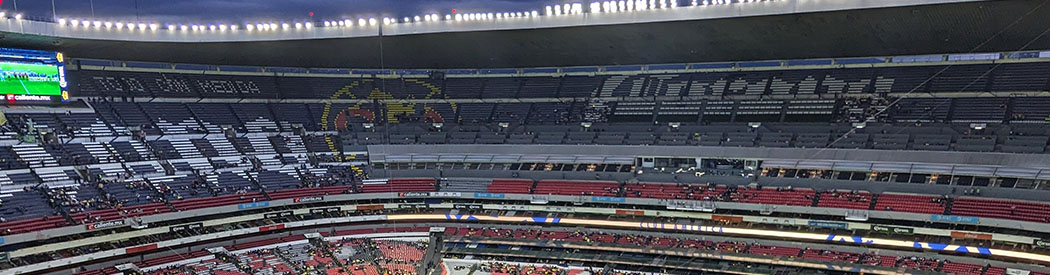 View of the stands before a soccer match at Estadio Banorte, formerly Estadio Azteca, a stadium in Mexico City