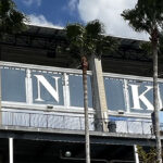 Panels in the façade of Steinbrenner Field in Tampa, Florida spell out Yankees