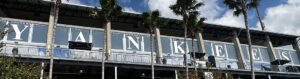 Panels in the façade of Steinbrenner Field in Tampa, Florida spell out Yankees