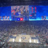 The court and large video board on display at the Intuit Dome during an LA Clippers game